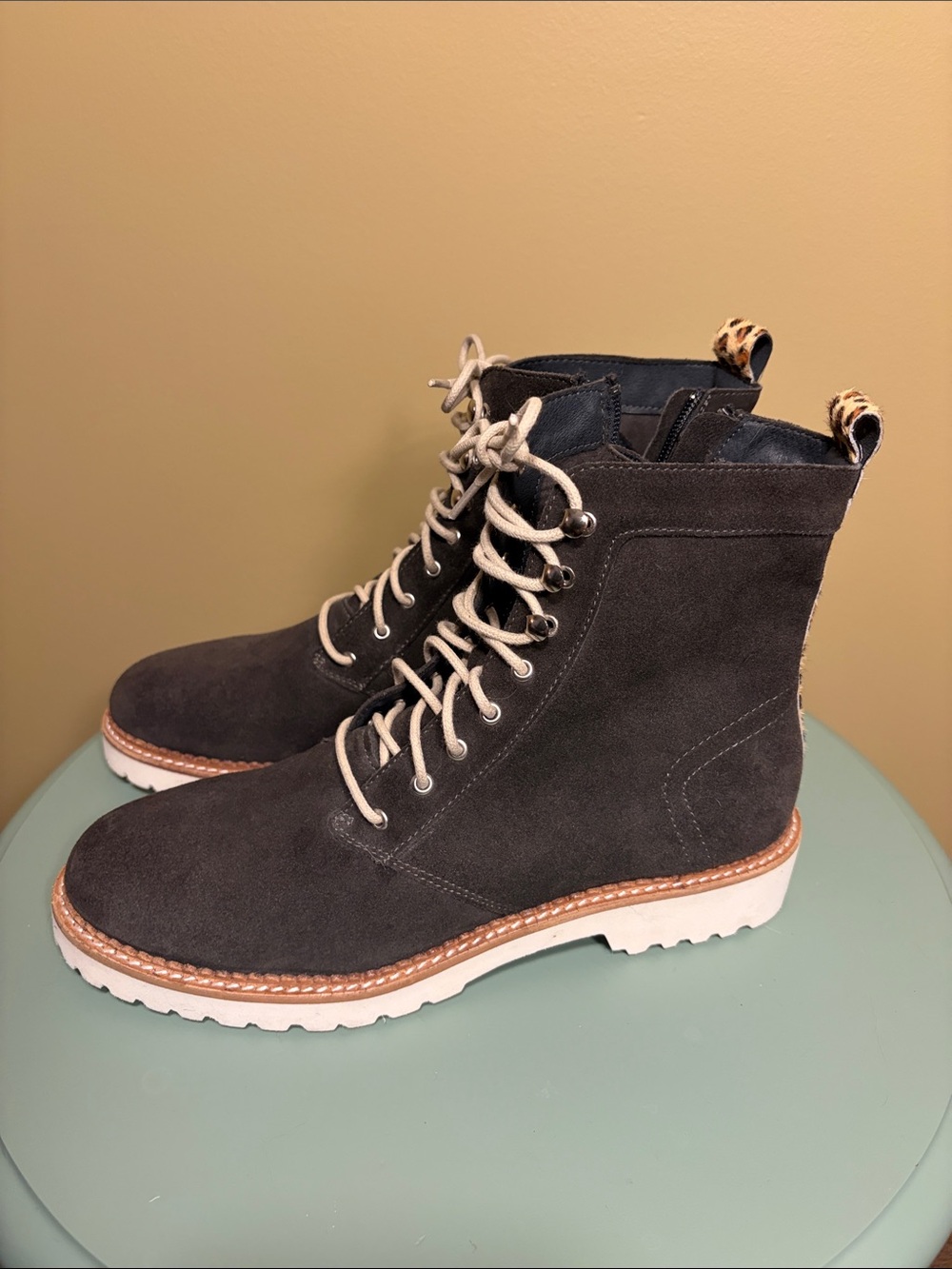 Dolce Vita Charcoal Suede Lace-Up Ankle Boots with White Sole